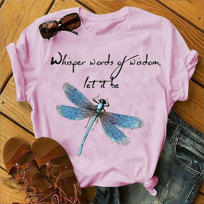 Ladies Alphabet Dragonfly Print T-Shirt Top 🇨🇳