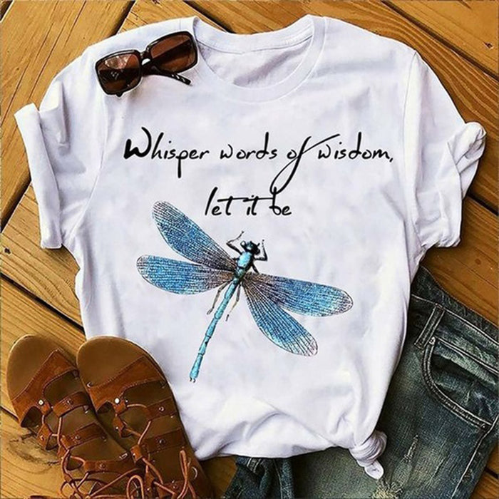 Ladies Alphabet Dragonfly Print T-Shirt Top 🇨🇳