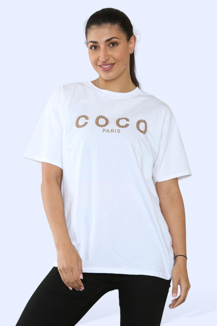 Ladies Coco Paris  Printed Short Sleeve T-Shirt Top 🇬🇧