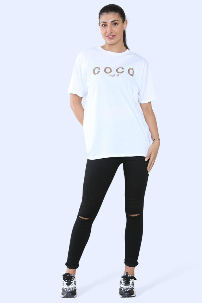 Ladies Coco Paris  Printed Short Sleeve T-Shirt Top 🇬🇧