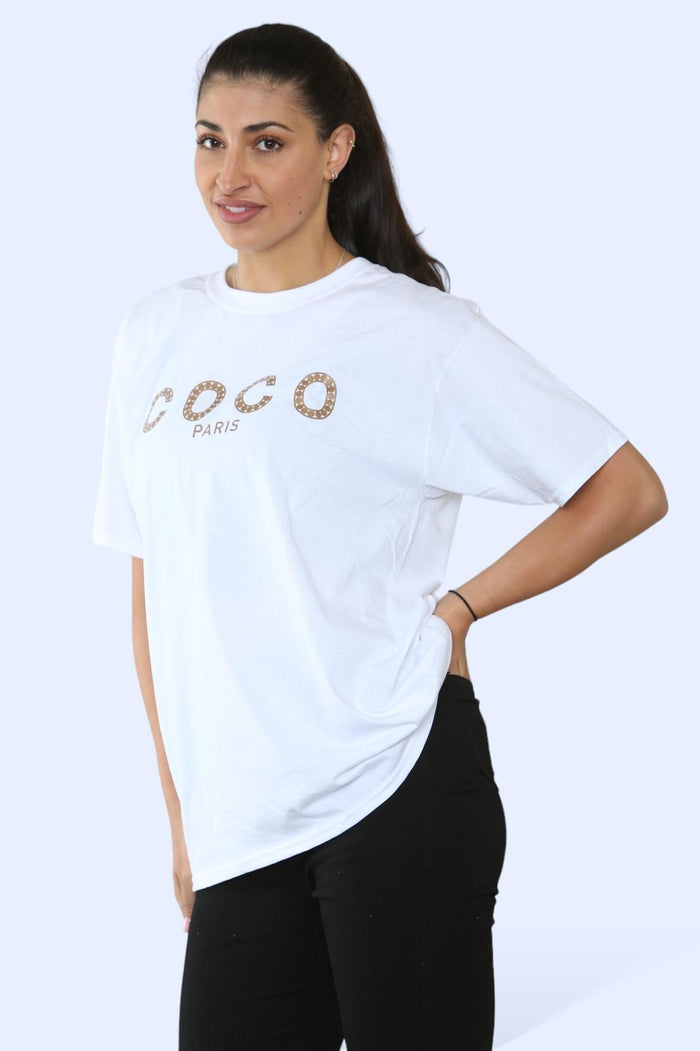 Ladies Coco Paris  Printed Short Sleeve T-Shirt Top 🇬🇧