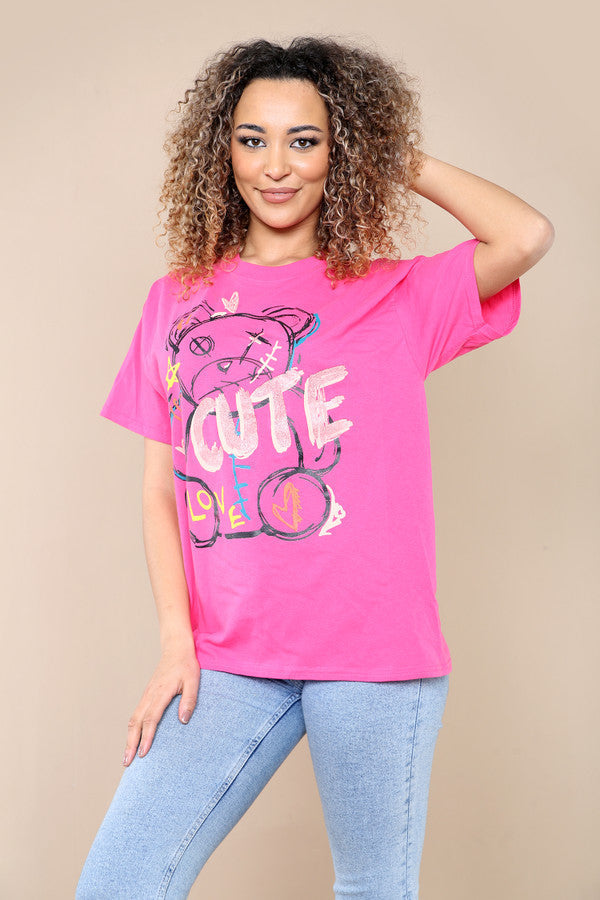 Ladies Cute Printed Short Sleeves T Shirt Top 🇬🇧