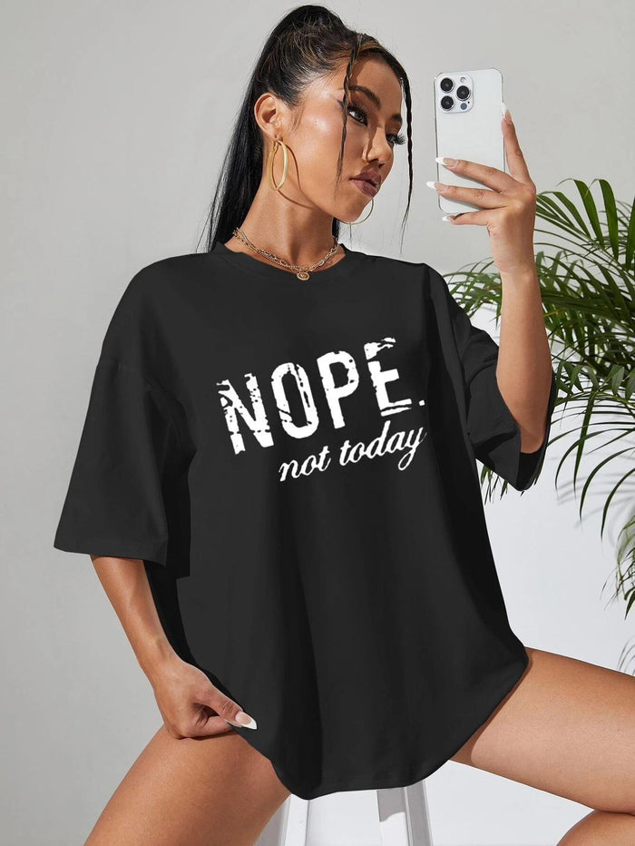 Ladies Oversized Nope Not Today Identical Graphic Print Short Sleeves T Shirt Top 🇬🇧
