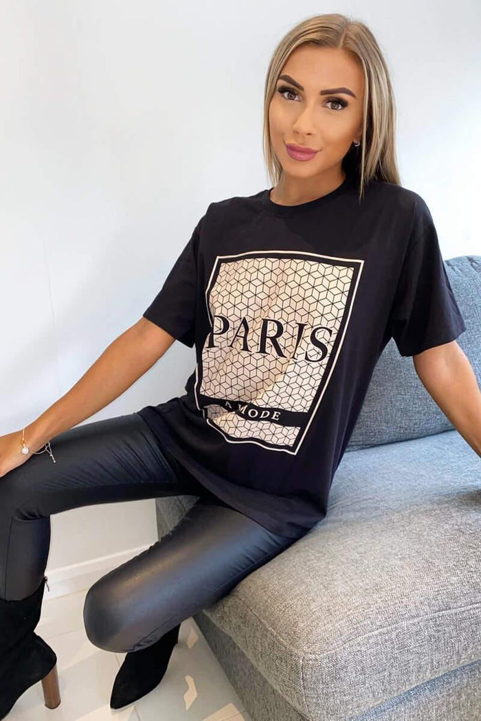 Ladies Oversized Printed Paris Short Sleeves T Shirt Top 🇬🇧