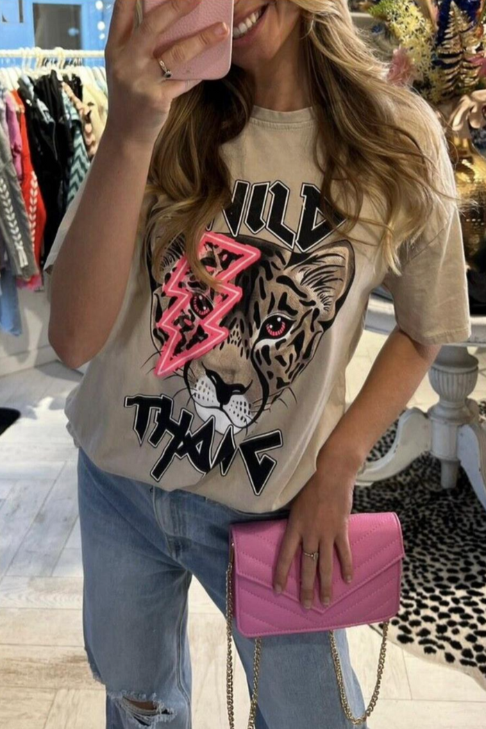 Ladies Oversized Tiger Lightning Wild Thang Short Sleeves T Shirt Top 🇬🇧