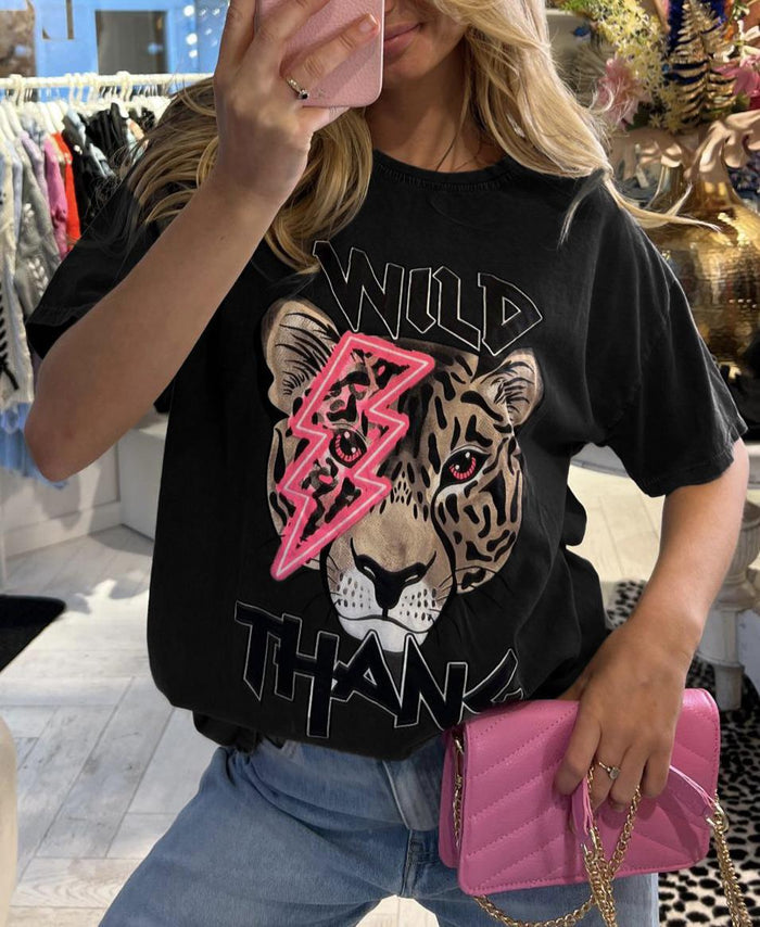 Ladies Oversized Tiger Lightning Wild Thang Short Sleeves T Shirt Top 🇬🇧