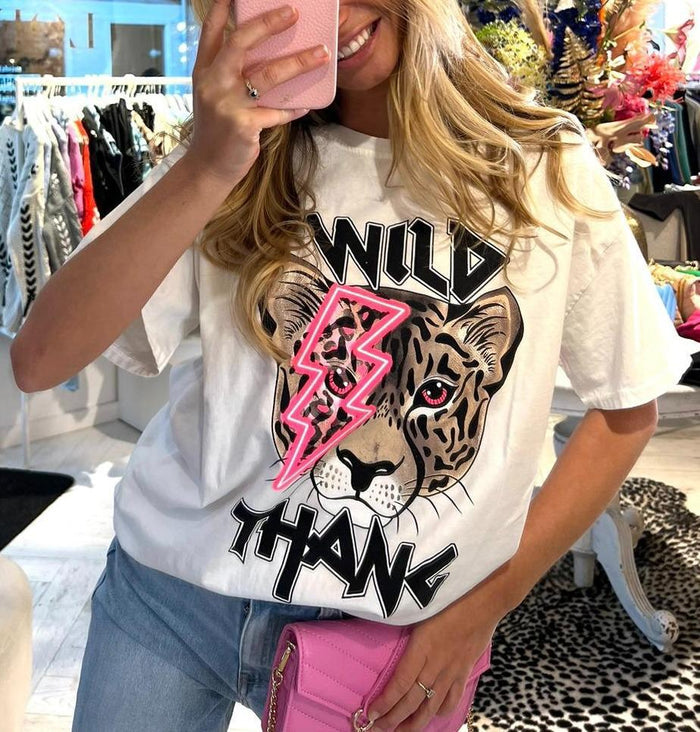 Ladies Oversized Tiger Lightning Wild Thang Short Sleeves T Shirt Top 🇬🇧