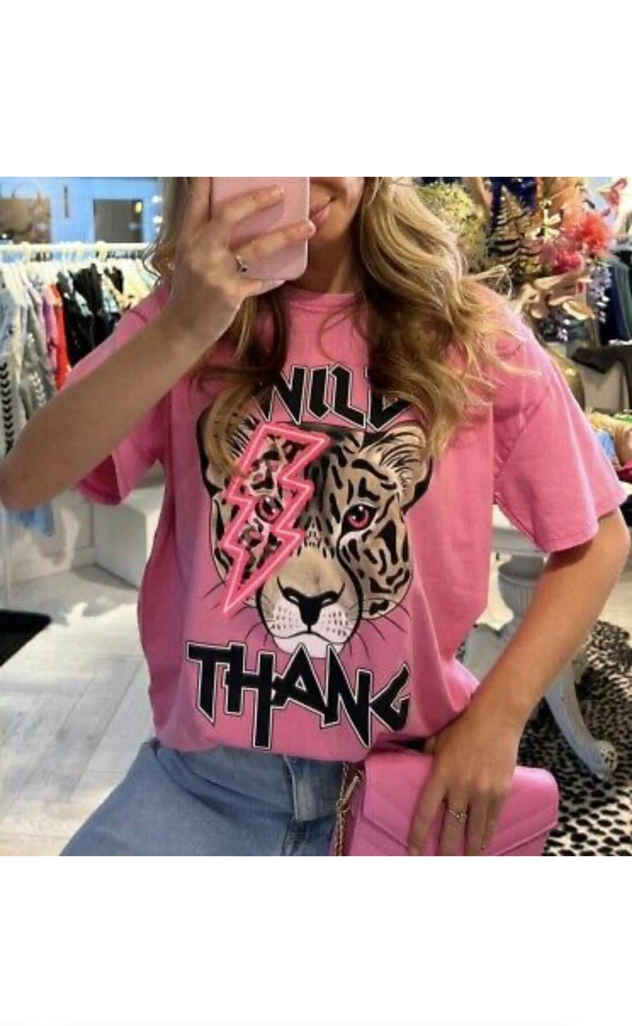 Ladies Oversized Tiger Lightning Wild Thang Short Sleeves T Shirt Top 🇬🇧