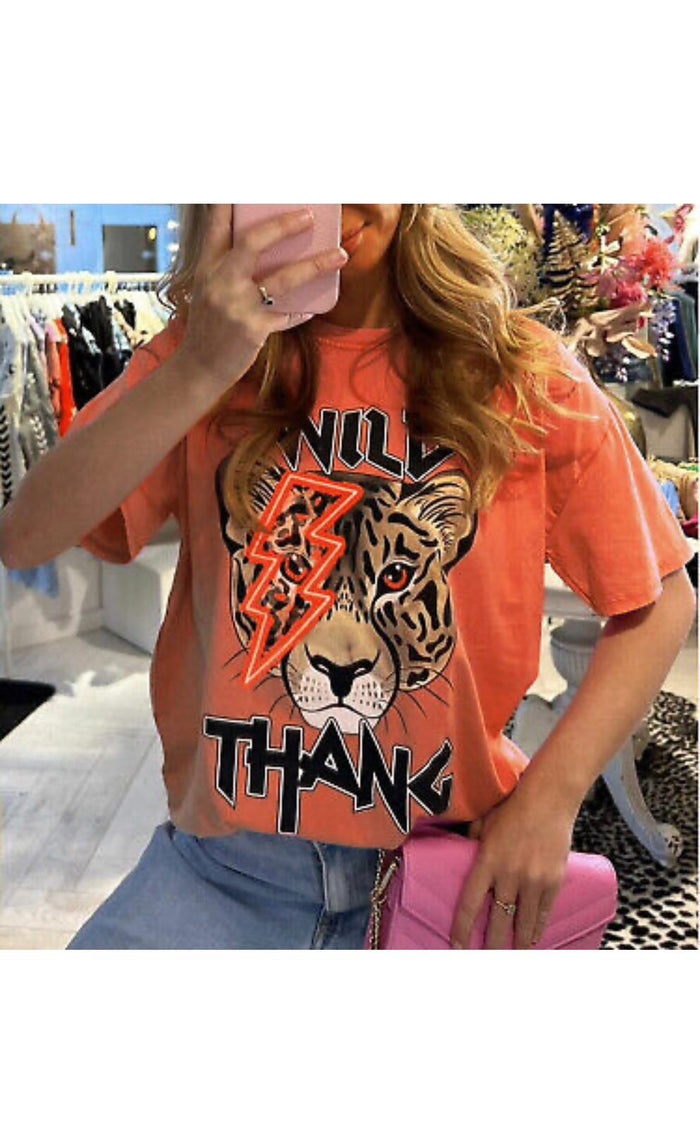 Ladies Oversized Tiger Lightning Wild Thang Short Sleeves T Shirt Top 🇬🇧