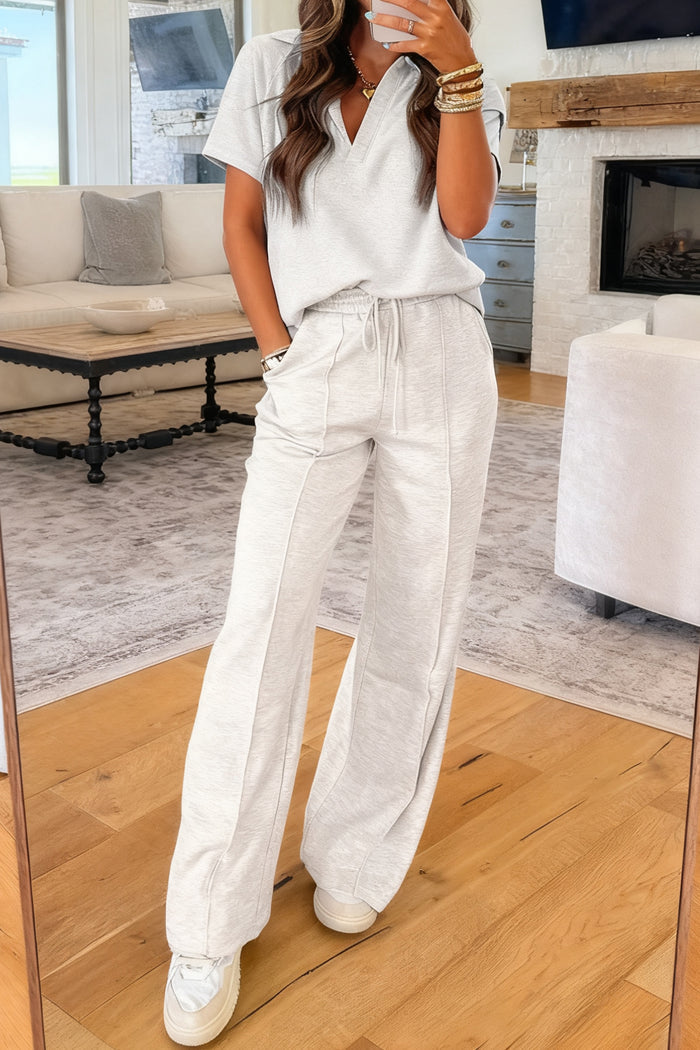 Light Grey Polo Tee Casual Pant Set 🇺🇸