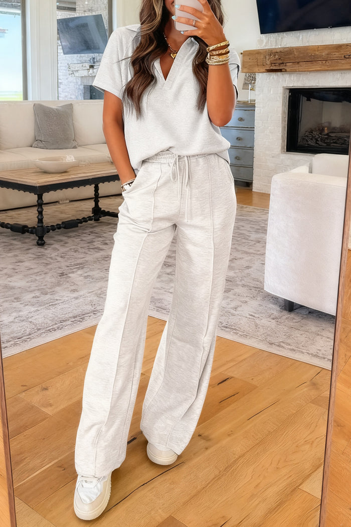 Light Grey Polo Tee Casual Pant Set 🇺🇸