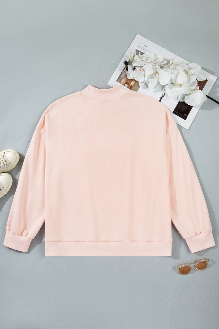 Light Pink BLESSED Embroidered Trim Patch Graphic Plus Size Mock Neck Sweatshirt 🇺🇸