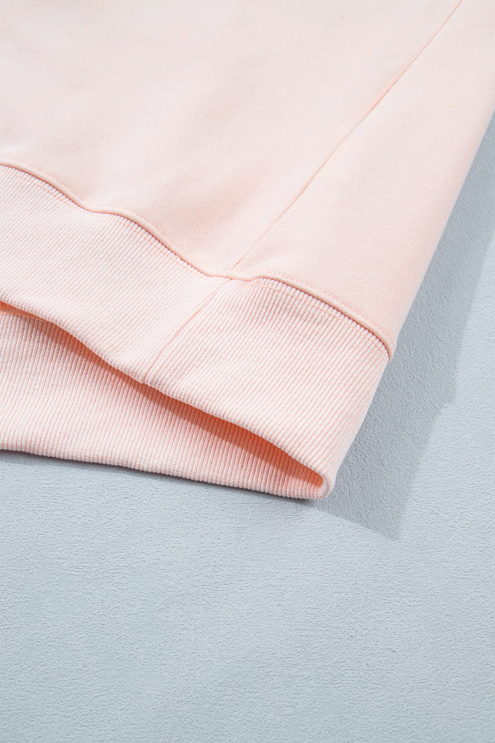 Light Pink BLESSED Embroidered Trim Patch Graphic Plus Size Mock Neck Sweatshirt 🇺🇸