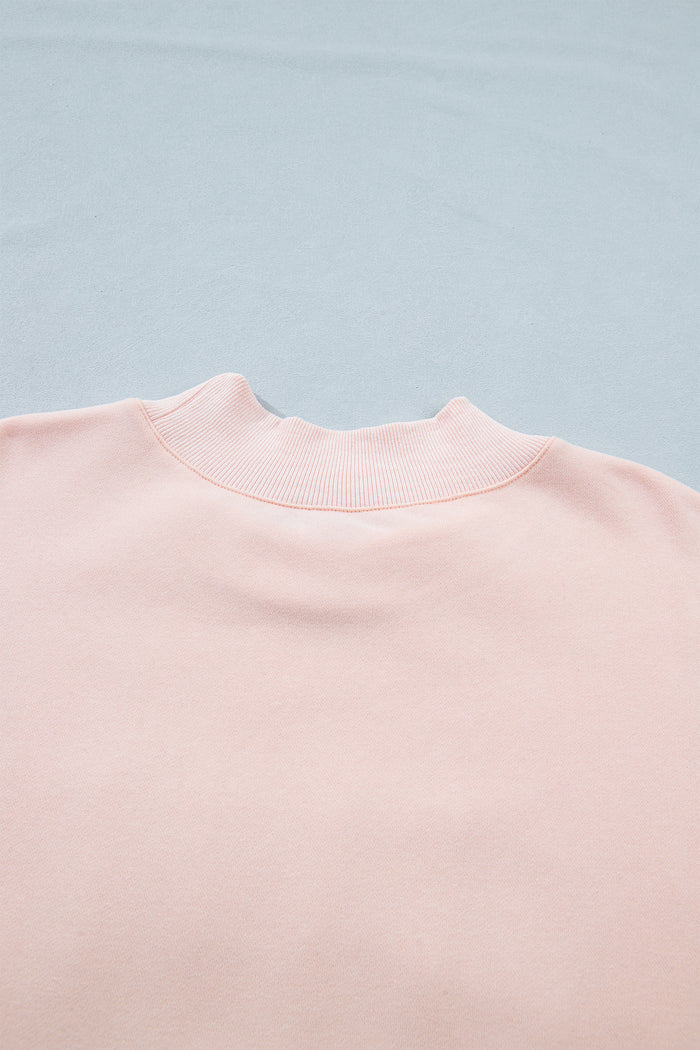 Light Pink BLESSED Embroidered Trim Patch Graphic Plus Size Mock Neck Sweatshirt 🇺🇸
