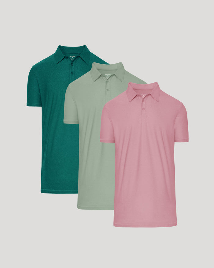 Limited Spring Tall Active Polo 3-Pack, classic collars, overlapping display.