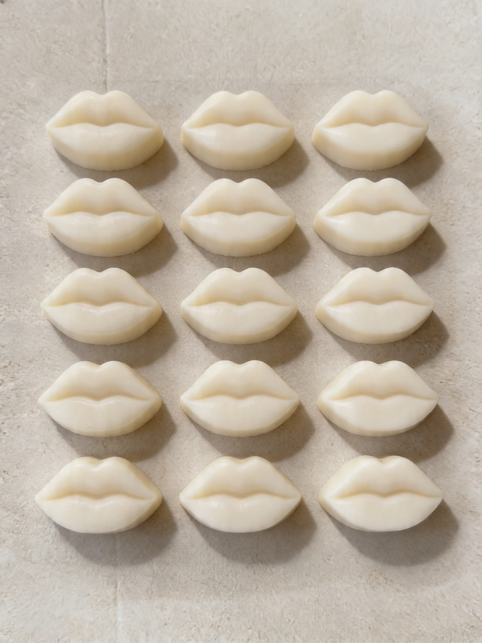Wax Lips made with ou rsilicone lip mold for embeds and soap