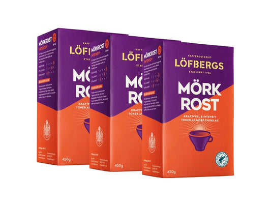 Löfbergs Mörkrost Ground Coffee 3 × 450g (3 × 15.87 oz) – Authentic Swedish Extra Dark Roast Coffee