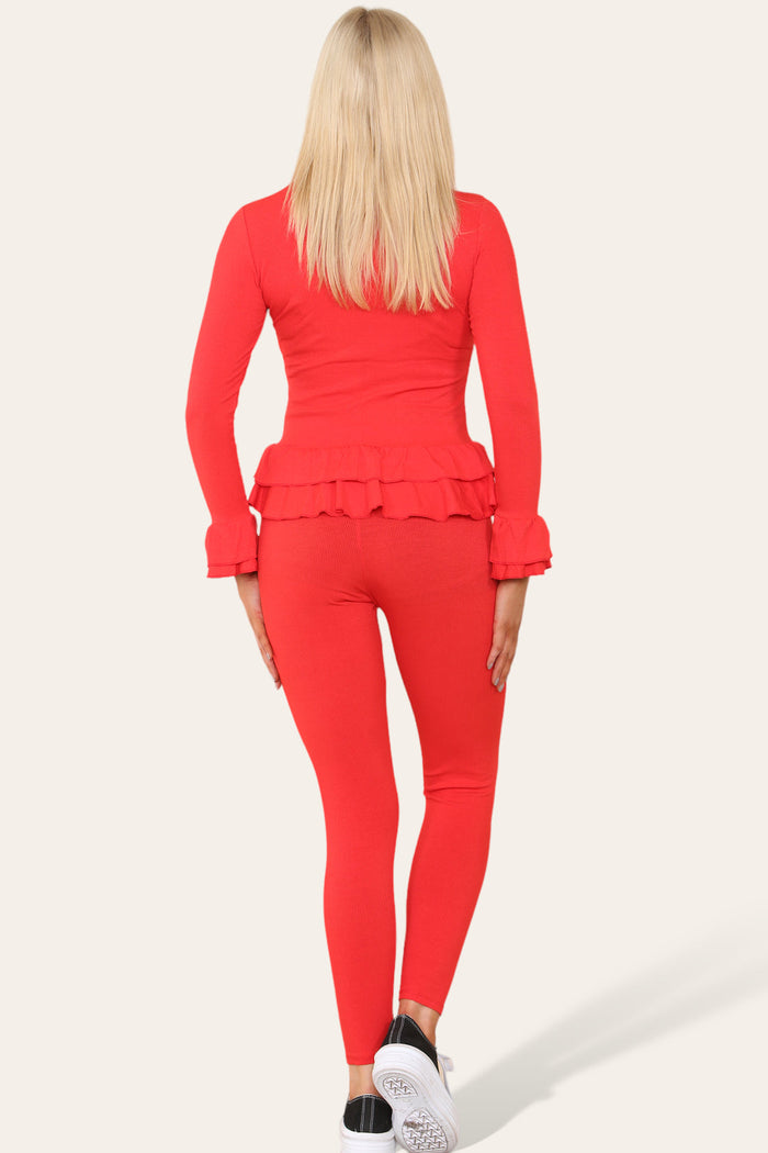 Long Sleeves Peplum Front Buttons Frilled Hem Lounge Wear Set 🇬🇧