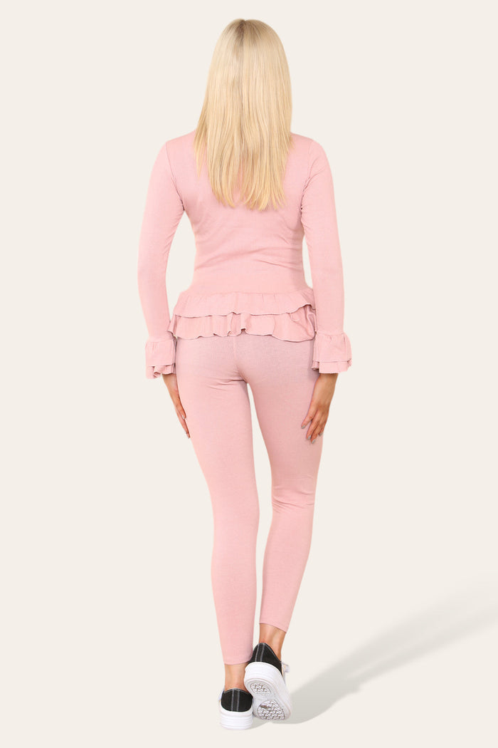 Long Sleeves Peplum Front Buttons Frilled Hem Lounge Wear Set 🇬🇧
