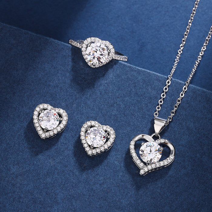 Love Design Silver Necklace Earrings Ring Suit Women 🇨🇳