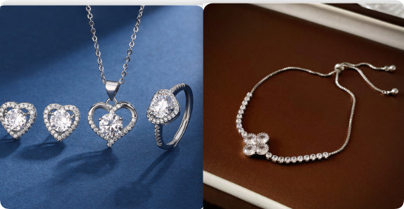 Love Design Silver Necklace Earrings Ring Suit Women 🇨🇳