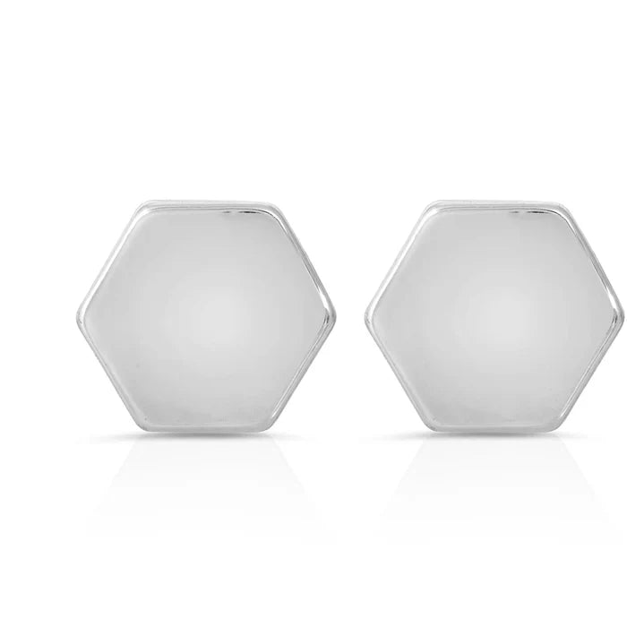 lucky feather eternal strength silver hexagon earrings