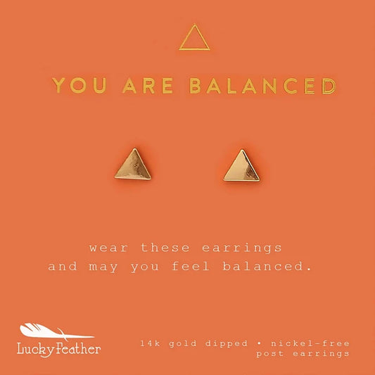 Lucky Feather You are Balanced - Gold Triangle Earrings