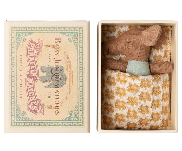 Maileg Winter Sleepy Wakey Baby Mouse in Matchbox in Blue