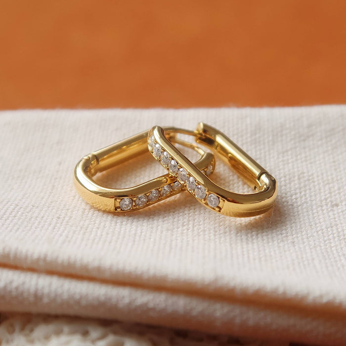 Marze 18K Gold Non-Tarnish CZ Oval Huggie Earrings: Yellow Gold - Olita Gifts & Goods
