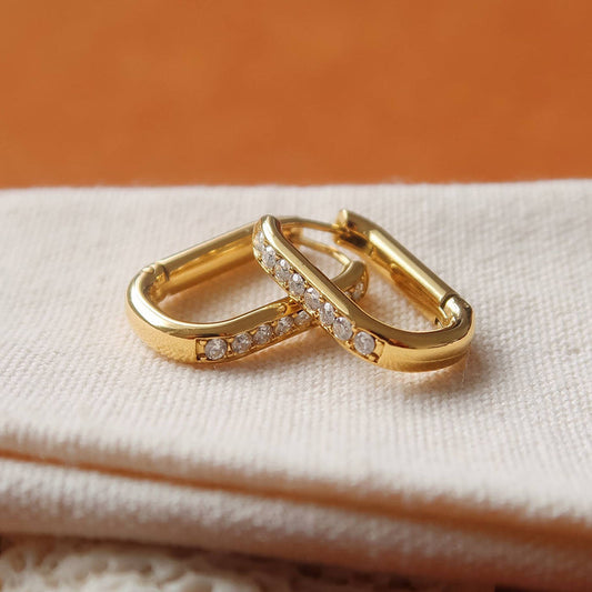 Marze 18K Gold Non-Tarnish CZ Oval Huggie Earrings: Yellow Gold - Olita Gifts & Goods