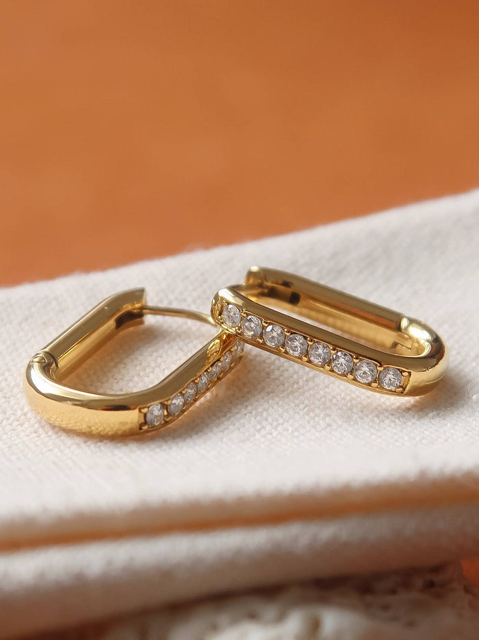 Marze 18K Gold Non-Tarnish CZ Oval Huggie Earrings: Yellow Gold - Olita Gifts & Goods