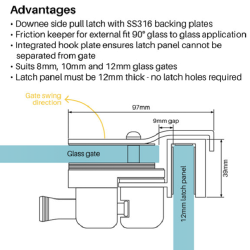 Master Range Glass Pool Fence Latch 90 Degrees - Image 7