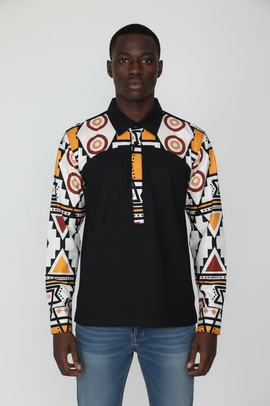 Men's black shirt with brown nguni sleeves