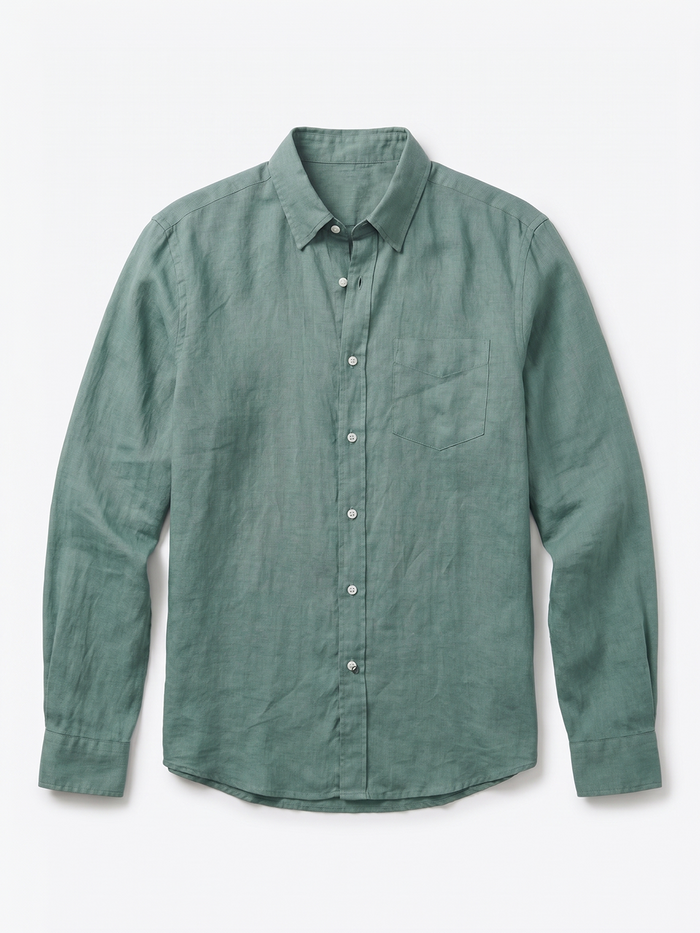 Men's Dk Green 100% Linen Regular Fit Shirt