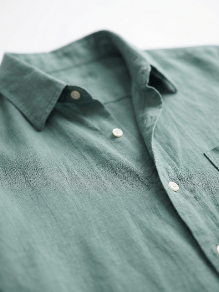 Men's Dk Green 100% Linen Regular Fit Shirt
