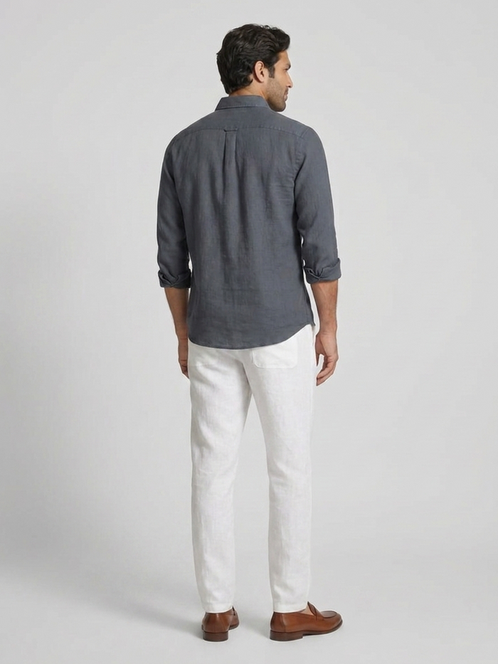 Men's Navy 100% Linen Regular Fit Shirt