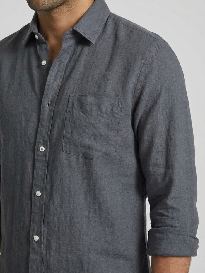 Men's Navy 100% Linen Regular Fit Shirt