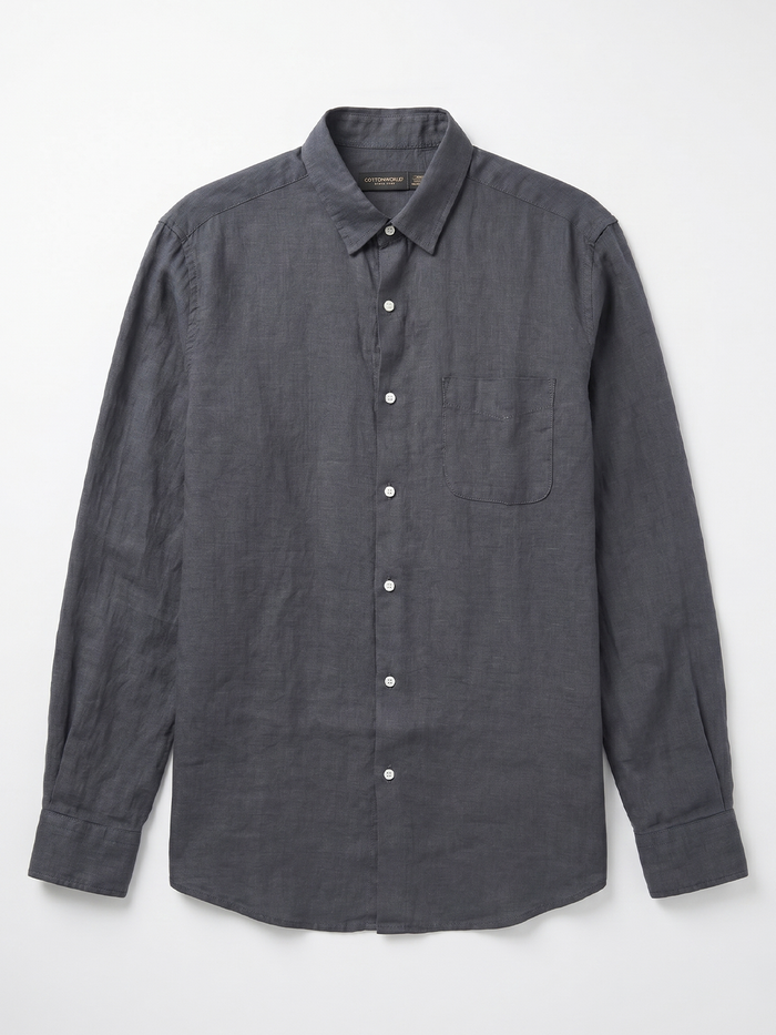 Men's Navy 100% Linen Regular Fit Shirt