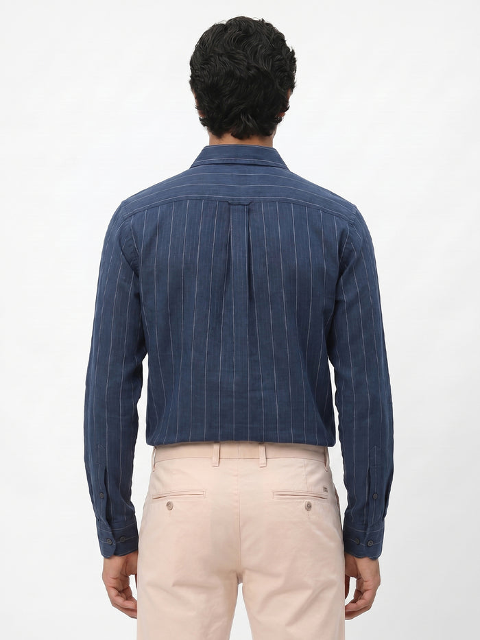 Men's Navy Cotton Lycra Regular Fit Shirt