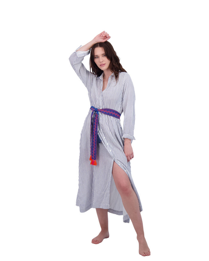 Mer St Barth Women's Anais Button Front Shirtdress Marine Stripe