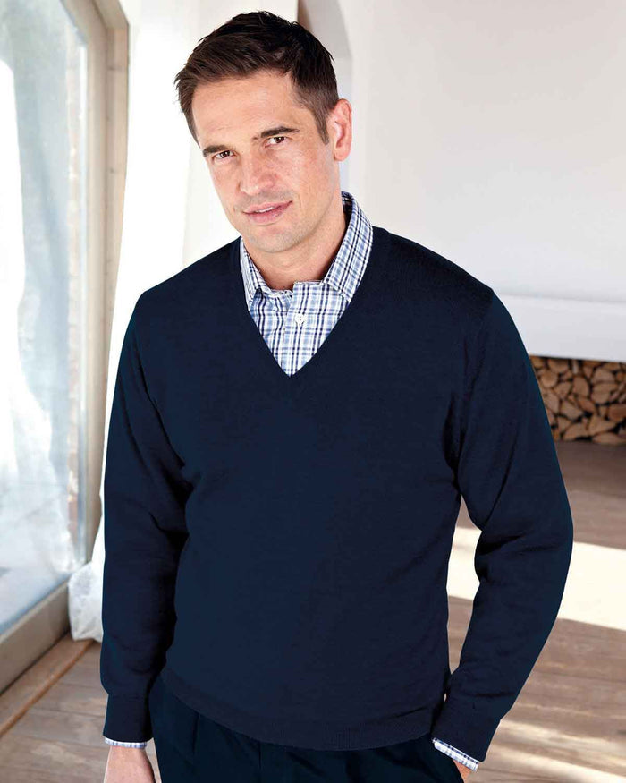 Merino Wool V Neck  Jumper - Navy - Country Collection