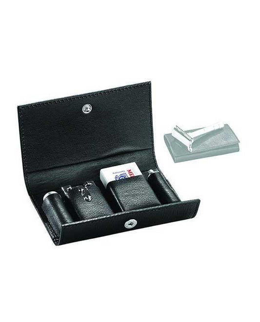 Merkur 3-Piece Travel Double Edge Safety Razor with Blades In Black Leather Case - MK46002
