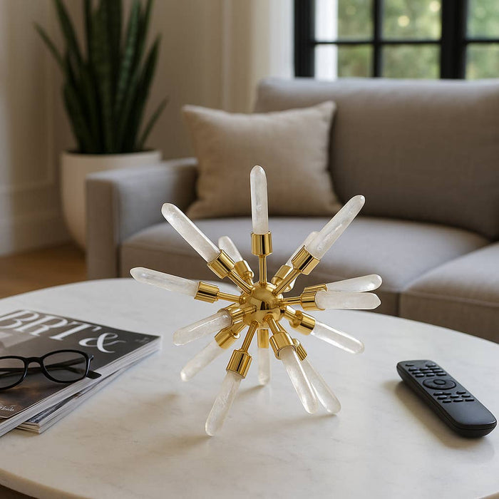 Metal Glass Small Crystal Starburst Statuary - Gold, 8 in.