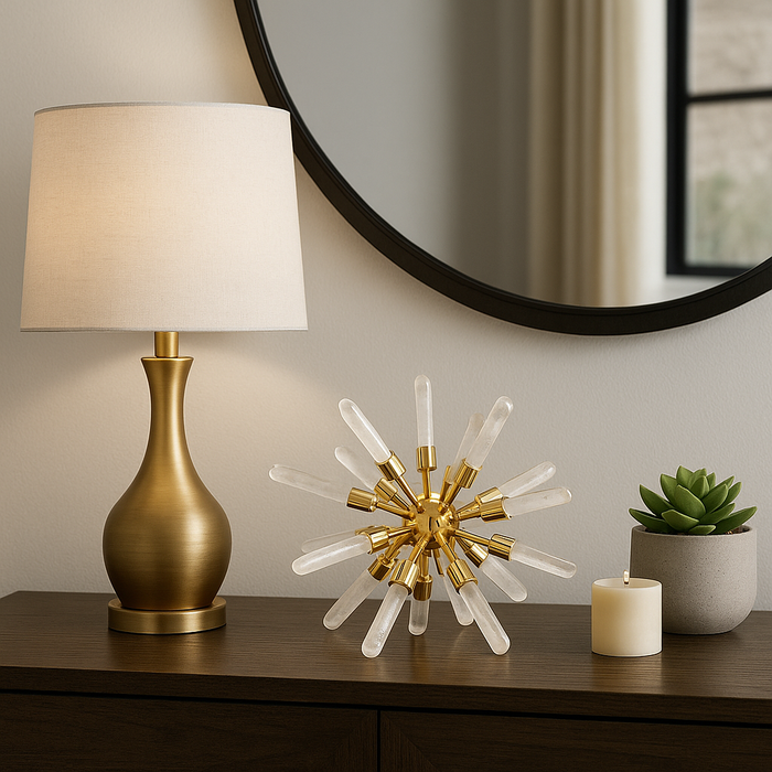 Metal Glass Small Crystal Starburst Statuary - Gold, 8 in.