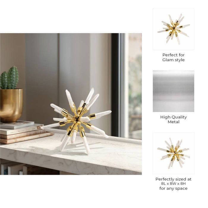 Metal Glass Small Crystal Starburst Statuary - Gold, 8 in.