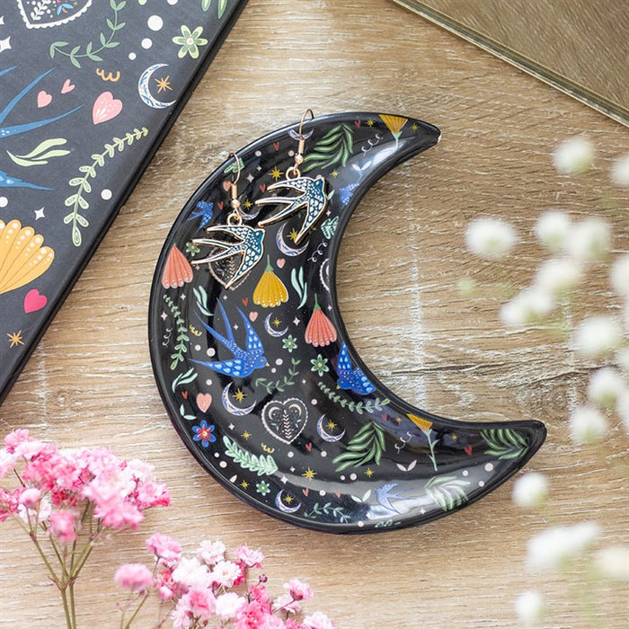 Midnight Bloom Crescent Moon Trinket Dish 🇬🇧