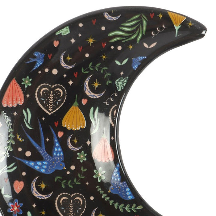 Midnight Bloom Crescent Moon Trinket Dish 🇬🇧