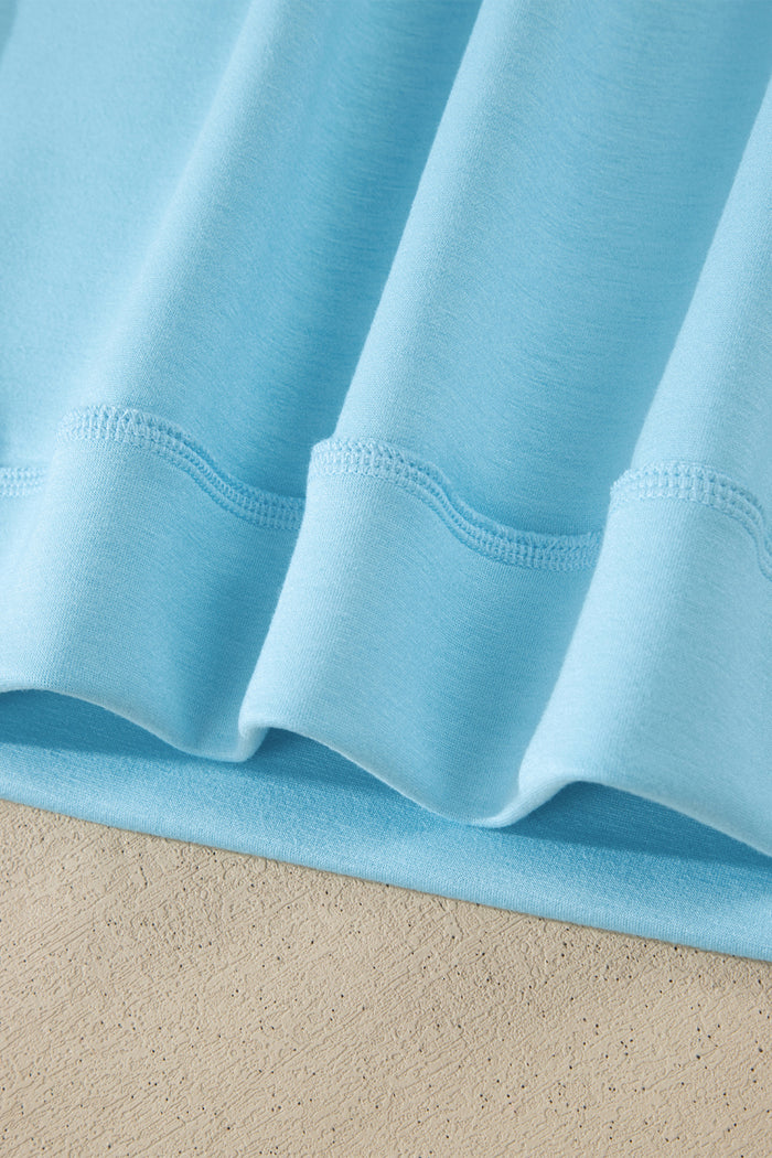Mist Blue Solid Color Exposed Seam Mock Neck Oversize Tee Casual Shorts 2pcs Outfit 🇺🇸
