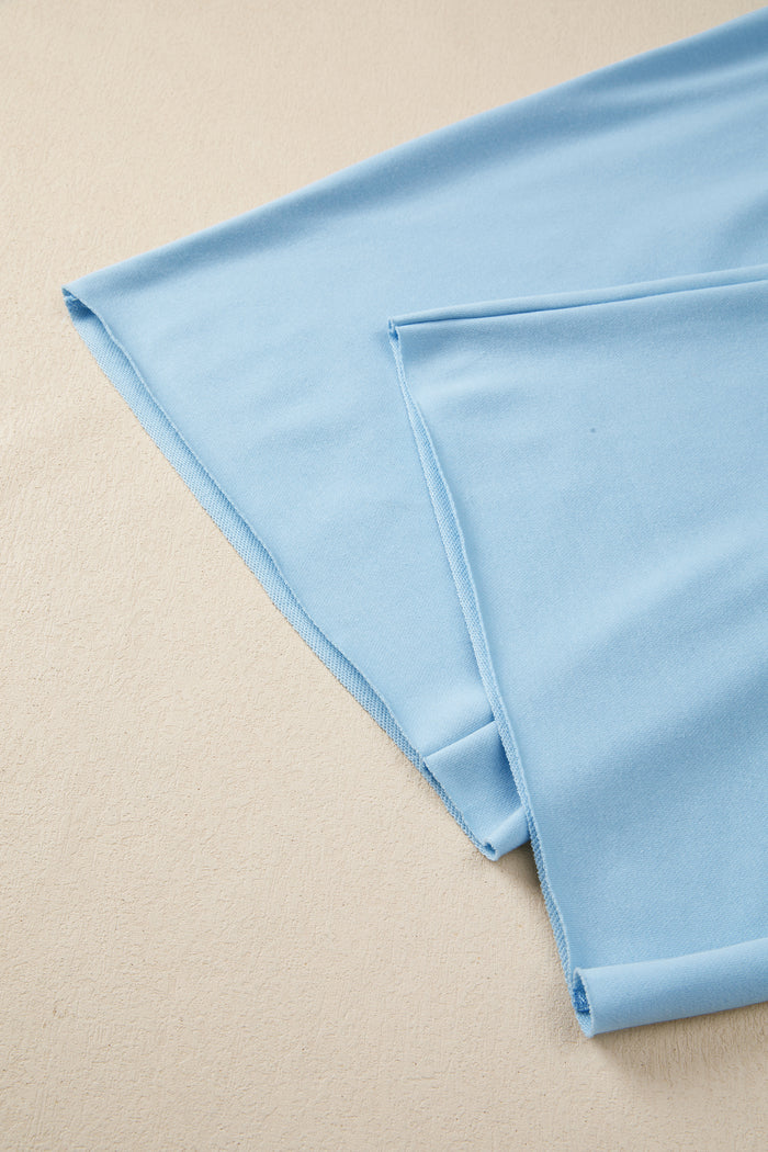 Mist Blue Solid Color Loose Tee Drawstring Wide Leg Pants 2pcs Outfit 🇺🇸