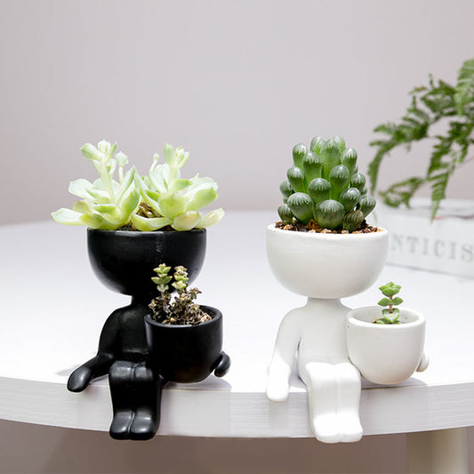 Modern Ceramic Figurine Planter Vase – Black & White Home Décor